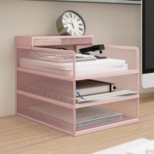 Natwind 3-Tier Stackable Metal Mesh Letter Paper Tray Organizer,Pink - color: Pink, size: 3 tier