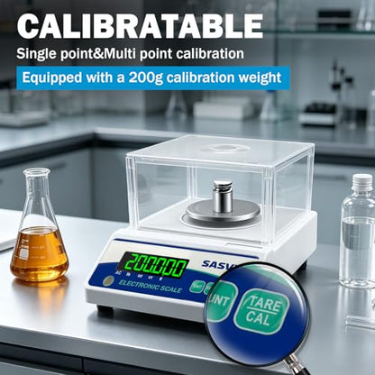 Lab Scale 500g x 0.001g Scientific Scale g/oz/ct/lb High Precision Digital Electronic Analytical Balance for Jewelry Kitchen Laboratory School, Includes 200g Calibration Weight&Battery - size: 500g 0.001g