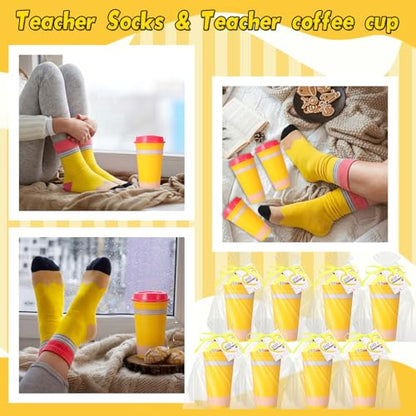 Cutecrop 52 Pcs Back to School Teachers Gifts Coffee Cup Fuzzy Socks - style: Yellow Crayon