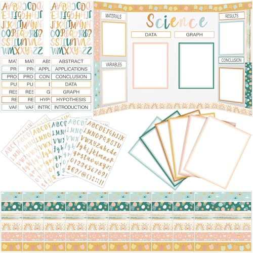 Dispowreath 96 Pcs Science Fair Board Supplies,Green Boho Style - style: Green Boho Style