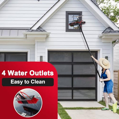 26ft Long Reach Solar Panel Cleaning Kit - Aluminum Extendable Water Fed Pole, 22in Wide Brush & Squeegee, Bendable Dusting Brush - Outdoor Window Washing Equipment Tool - color: 26ft, size: Large