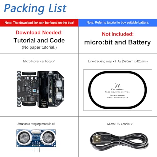 Freenove Micro:Rover Kit for BBC micro:bit (Not Included, Works with V1 & V2), Obstacle Avoidance, Light-tracing, Line-tracking, Remote Control, Playing Melody, Colorful lights, Blocks and Python Code - color: Without Micro:bit