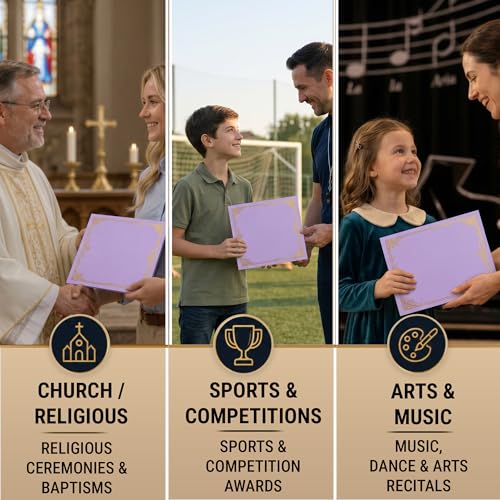 50 Pack Double Sided Certificate Holders 8.5x11 Purple - Heavyweight 300gsm Cardstock Diploma Holder - Dual Certificate Folder Letter Size Award Certificate for Graduation with Gold Foil Diploma Cover - color: Purple-Gold, size: 50 Pack