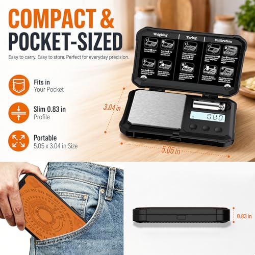 Small Digital Scale Gram, 200×0.01g High Precision Protable Pocket Size - color: Orange