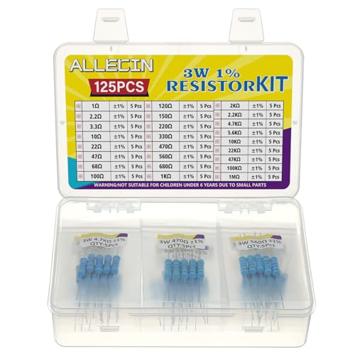 3W Metal Film Resistor Kit from 1 Ohm to 1M Ohm 25 Values 3 Watt 1% Resistors Assortment - style: 3W