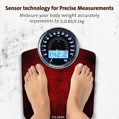 EILISON 2-in-1 Digital & Analog Bathroom Scale, 400 lbs, Large Display - color: Red