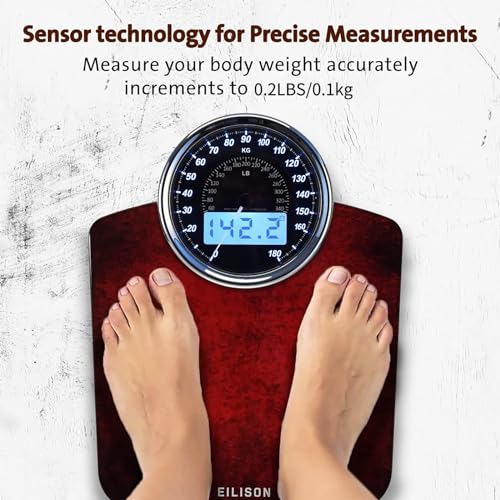 EILISON 2-in-1 Digital & Analog Bathroom Scale, 400 lbs, Large Display - color: Red