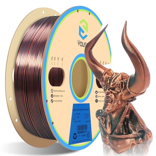 YOUSU Silk Dual Color PLA Filament, Coextrusion Filament, Multicolor 3D Printer Filament 1kg, Compatible with Most of 3D Printer, Silk Silver Copper Color Change Filament. - color: 2-silver/Copper