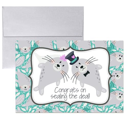 Amanda Creation Funny Wedding Card for Newlyweds, Wedding Card Funny Seal Sealing the Deal Design, 4x6 Blank Inside with Silver Envelope - style: Seal