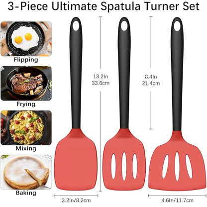 Coukre 3 Pack Silicone Spatula Set, Heat Resistant to 500°F, BPA-Free - color: RedBlack