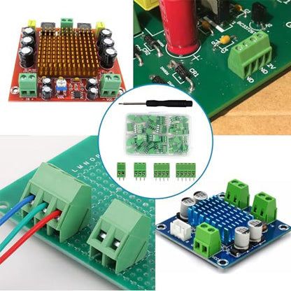 52PCS 2.54mm 0.1" Pitch PCB Mount Screw Terminal Block Connector, Minidodoca 2P 3P 4P 5P Terminals 150V 6A for 26-18AWG Cable，Equipped with Special Screwdriver - style: 52pcs Terminal Block Connector