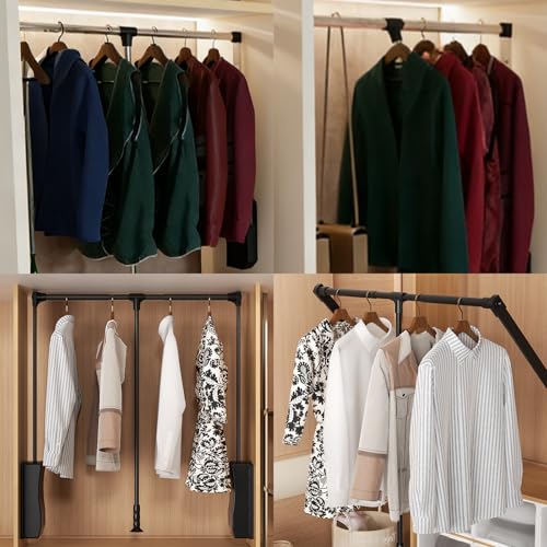 Hitess Soft-Close Pull Down Closet Rod,Wardrobe Lifts Adjustable 21-47 Inch - color: Black, size: 21.6''-26''