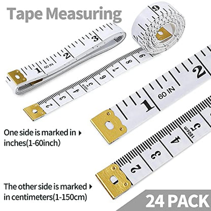 FF Elaine 24 Pcs Double-Scale 60-Inch/150cm Soft Tape Measure Ruler Bulk for Sewing Tailor Cloth Weight Loss Medical Body Measurement Sewing Supplies Knitting Projects - 6 Colors