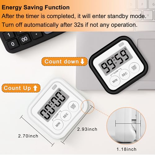 Timer, Kitchen Timers for Cooking Classroom Timer for Kids Teachers Digital Magnetic Timers 2 Pack, White - color: White