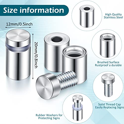 1/2 x 3/4 Inch Sign Standoff Screws Advertising Screws Stainless Steel Wall Standoff Mounts for Glass Acrylic Signs (60 Pieces)