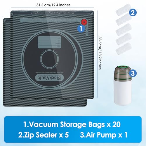 3D Printer Filament Storage, Filament Vacuum Storage Bags with Vacuum Pump 20 Pack Light-Proof Storage Bags Vacuum Sealed for 3D Filament Keeping Dry 3D Printer Accessories