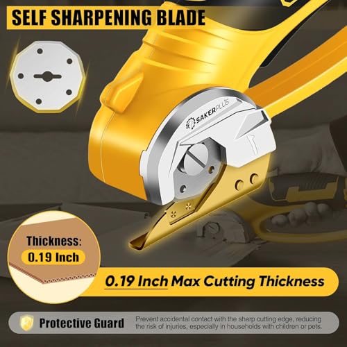 SakerPlus Cordless Electric Scissors, 4V Cardboard Cutter, Box Cutter Fabric Scissor with Safety Lock & LED Light, Rechargeable Power Rotary Cutters for Box Carpet Fabric Plastic Leather - size: Boxed Rotary Cutter (Standard)