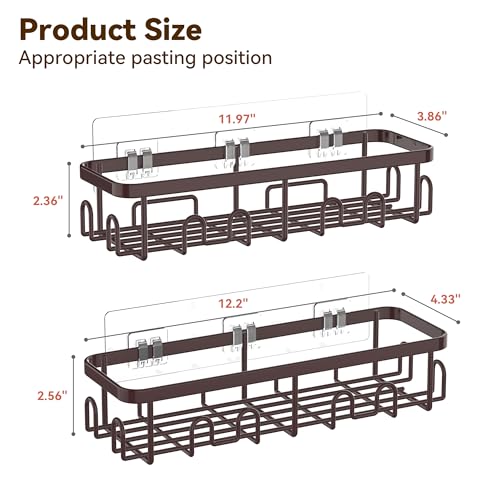 YASONIC Shower Caddy Adhesive, Rustproof Shower Organizer, Wall Shower Rack - color: Bronze
