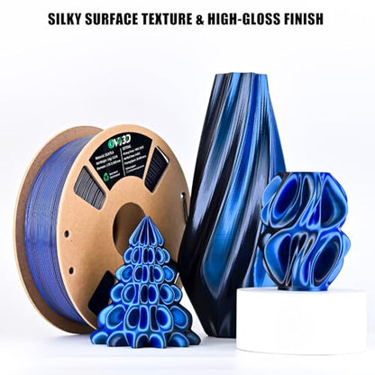 OVV3D Silk PLA Filament 1.75mm, Dual Color PLA Filament 3D Printer Filament, Black Blue 3D Printing Filament +/-0.02mm, 1kg Spool /2.2lb - color: Dual-color Black Blue