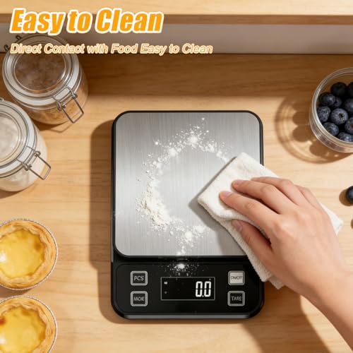 Waterproof Kitchen Scale, 5kg/11lb Food Scale Precisely Measures Grams and Ounces for Baking and Cooking, Stainless Stee Digital Scale with Backlight for Food - style: Rechargeable / 11lbs