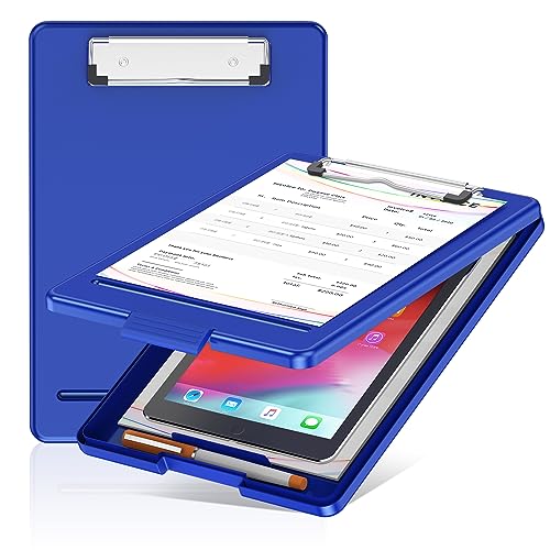 Clipboard with Storage, Plastic Storage Nursing Slim Clipboard with Low Profile Clip, Foldable Letter Size for Nurse, Kid, Salary, Coach, Jobsite, Industrial, Office(9" x 13"x 0.8", Blue) - color: Blue, size: 1 Pack