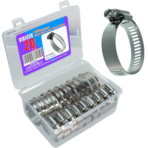 20pcs 304 Stainless Steel Hose Clamp(1 1/4-1 23/32/ 32-44mm) - size: 20Pcs1 1/4-1 23/32/ 32-44mm