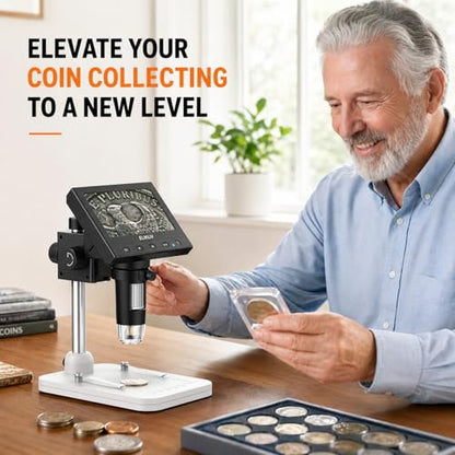 Elikliv Microscope, Digital Coin Microscope 1000x with Lights, EDM4, 4.3'' - color: White