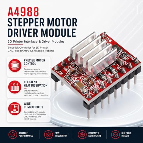 5-Pack A4988 Stepper Motor Driver Module with Heat Sink