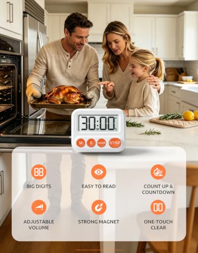 2 Pack Digital Timer for Classroom & Kitchen, Large LCD Countdown Timer