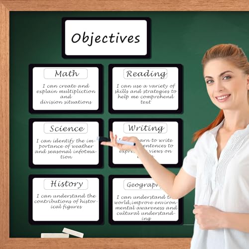 7 Pack Magnetic Write & Wipe Paper Organization Chart,Pen Dry Erase Objectives Labels Learning Magnets for Classroom Organization Whiteboard Teacher Student Teaching Supplies,Black and White - style: Black and White