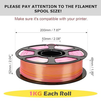 4KG Silk Dual Color PLA Bundle, 3D Printer Filament 1.75mm Pack - color: Silk Blue Pink+pink Gold+blue Gold+green Gold