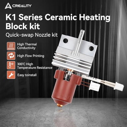 Creality K1 Series Hotend Kit with Heat Sink, Integrated Sprinkler Head Kit Quick Swap Nozzle 60W Faster Heating 300°C High Temperature Resistant High Flow Ceramic Heating Block Kit for K1/K1 Max/K1C