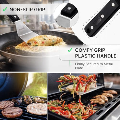 Stainless Steel Spatula Set - Heavy Duty Spatula and Scraper - Great for Cast Iron Griddle BBQ Flat Top Grill - Commercial Grade - color: ABS plastic handle set