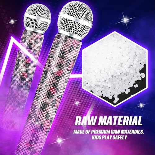 Sanwuta Fake Microphone Prop, Sparkly Bling Rhinestones Mic, Pink Leopard - color: Pink Leopard