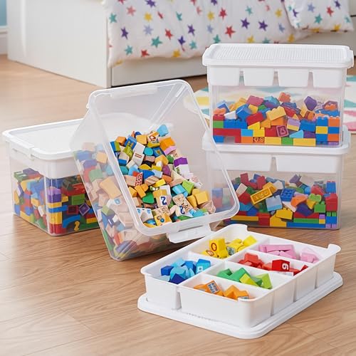 Citylife 32QT 2-Pack Clear Craft Storage Box Buildable Lid Removable Tray - size: 2 Packs-32 QT