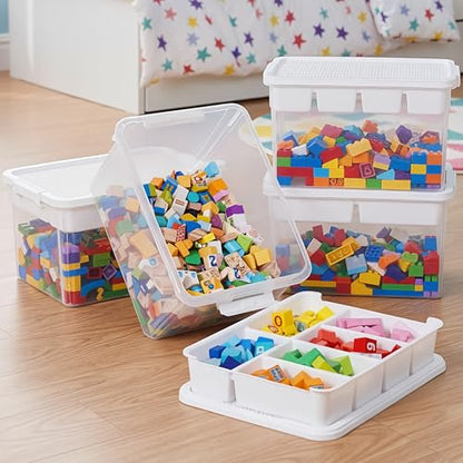 Citylife 32QT 2-Pack Clear Craft Storage Box Buildable Lid Removable Tray - size: 2 Packs-32 QT