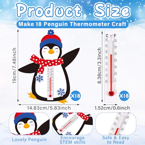 18 Sets Winter Penguin Crafts with Glass Thermometers - style: Penguin