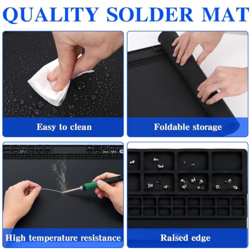 Extra Large Soldering Mat 932°F Heat Resistant Silicone Solder Mat 27.6''x15.7'' Non-Slip Large Repair Workbench Pad for Electronics Phone Watch Computer Laptop Repair BGA Soldering Iron (Black) - color: Black