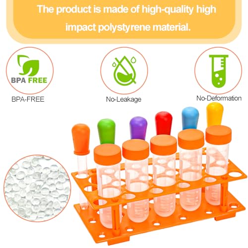 ZENFUN 12 Pieces Jumbo Test Tubes with Stand, Plastic Test Tubes for Primary Science, 5 Pieces Jumbo Test Tubes, 6 Pieces Liquid Droppers Silicone and 1 Piece Storage Stand, Multi-Color