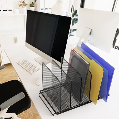 Simple Houseware Expandable 5 Section Upright File Sorter Organizer, Black - color: Black, size: 1 Pack - Total 5 Sections