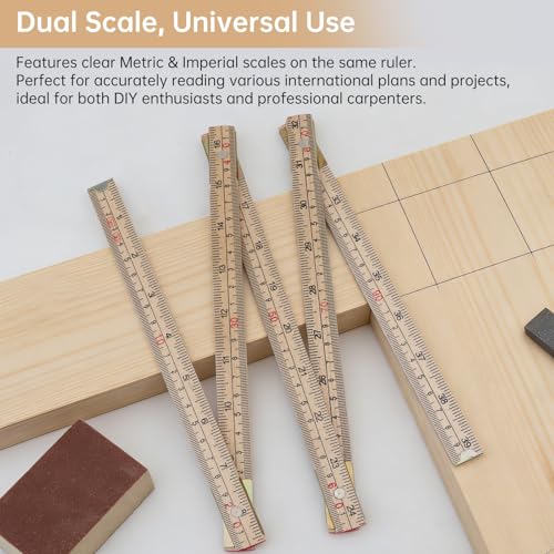 Folding Wood Rule, 1M / 39 inch Foldable Ruler for Carpenters Folding Meter Stick, Lightweight Composite Construction Ruler, Metric and Imperial Measurement Systems (1, Wood, 1M/39 inch) - color: Wood, size: 1M/39 inch