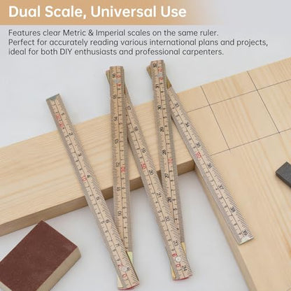 Folding Wood Rule, 1M / 39 inch Foldable Ruler for Carpenters Folding Meter Stick, Lightweight Composite Construction Ruler, Metric and Imperial Measurement Systems (1, Wood, 1M/39 inch) - color: Wood, size: 1M/39 inch