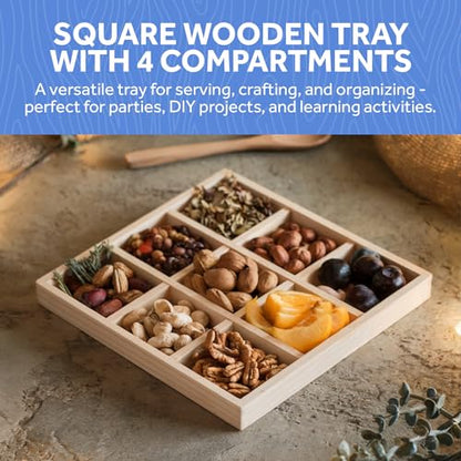 DIY Square Wooden Divided Serving Tray 12 x 12-inch, Pack of 5 9-Section Candy Tray for Vegetable & Fruit Party Platters, by Woodpeckers - size: 12" x 12" 9 Part