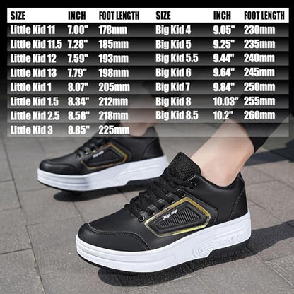 Wooowyet Roller Skate Shoes for Kids Boys Girls Rechargealbe Wheels Sneakers Fashion Roller Wheeled - color: Black, size: 1 Little Kid