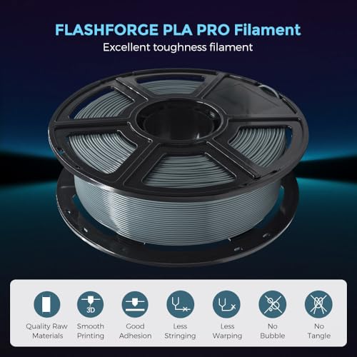 FLASHFORGE 3D Printer Filament, PLA PRO Filament 1.75mm, 1KG Spool (2.2lbs), Dimensional Accuracy +/- 0.02mm for FDM 3D Printers, Better Tenacity & No Knotting (Grey) - color: Grey, size: PLA