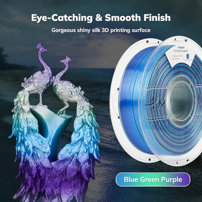 AMOLEN PLA 3D Printer Filament, Silk PLA 1.75mm Silk Shiny Gradient Filament Blue Green Purple, 3D Printing Filament 1KG/2.2lb - color: Silk Gradient Blue Green Purple