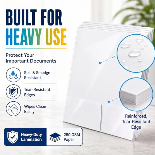 Better Office Products 2 Pocket Glossy Laminated White Paper Folders, Letter Size, 25 Pack, White Paper Portfolios, Box of 25 - color: White
