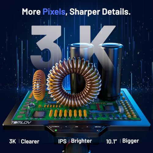TOMLOV 3D Magnetic Dual Lens Digital Microscope TM3K-3D Max, 10.1" 3K Scope - size: 10.1-inch