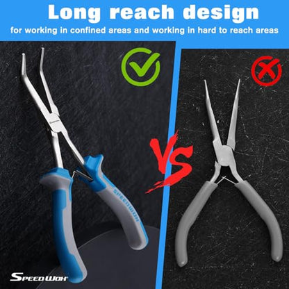 SPEEDWOX Long Reach Bent Needle Nose Pliers with Smooth Jaw Extra Long Nose Precision Wire Looping Pliers Needle Remover Pliers for Hard to Reach Narrow Spaces Jewelry Making Tools Fishing Tools - style: Bent Needle Nose Pliers Smooth Jaw