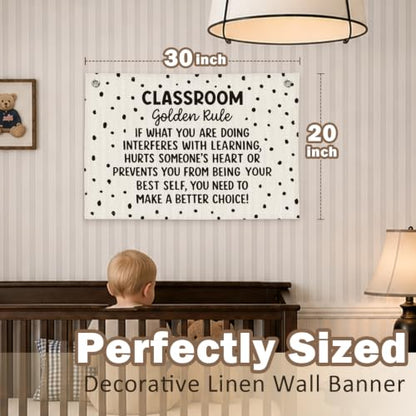 Black and White Classroom Golden Rule Decor Wall Hanging Banner - color: 02-Classroom Golden Rule - Black Polka Dot
